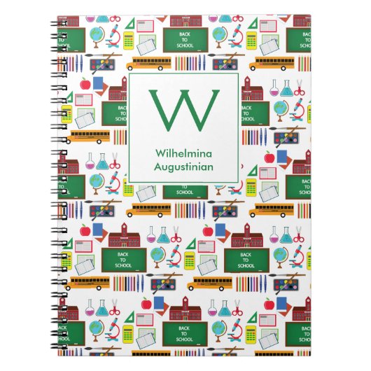 Persoonlijk monogram SCHOOLVAKKEN Wit Groen Notitieboek (Voorkant)