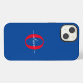 Persoonlijk monogram schrift naam blauw wit rood iPhone hoesje (Achterkant horizontaal)