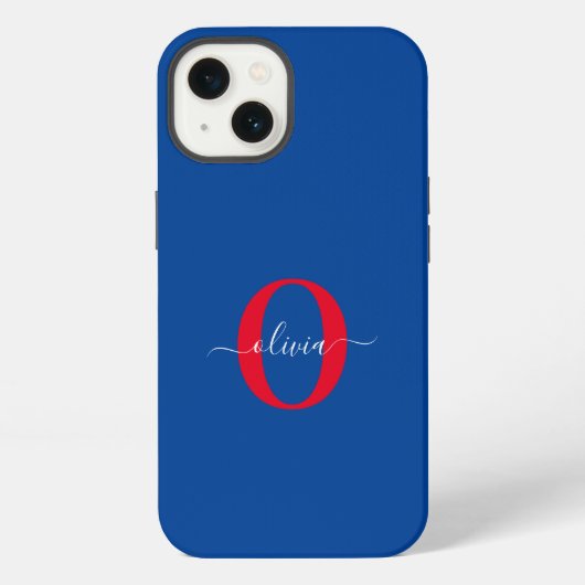 Persoonlijk monogram schrift naam blauw wit rood iPhone hoesje (Achterkant)