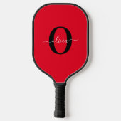 Persoonlijk monogram schrift naam Rood Zwart Wit Pickleball Paddle (Achterkant)