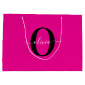 Persoonlijk monogram schrift naam roze zwart wit groot cadeauzakje (Achterkant)