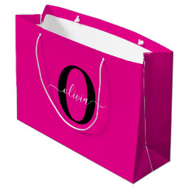 Persoonlijk monogram schrift naam roze zwart wit groot cadeauzakje