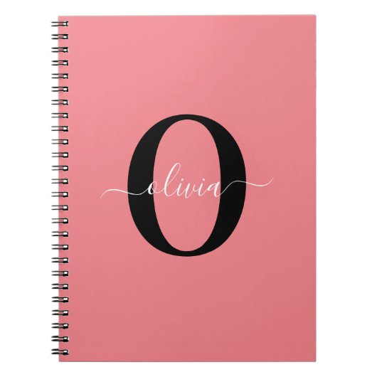 Persoonlijk monogram schrift naam zwart wit roze notitieboek (Voorkant)