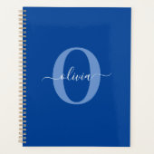 Persoonlijk Monogram Script Naam Blauw Wit Planner (Voorkant)