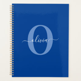 Persoonlijk Monogram Script Naam Blauw Wit Planner