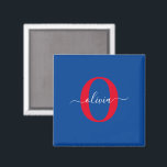 Persoonlijk monogram script naam Blauw Wit Rood Magneet<br><div class="desc">Dit elegante monogram en stijlvolle script naamontwerp kan worden gegeven als cadeau voor een verjaardag, bruiloft, bruidsfeest, jubileum, Moederdag of een andere gelegenheid. Het kan worden gepersonaliseerd met de initialen en naam van de persoon. U kunt het lettertype, de letterkleur, lettergrootte en achtergrondkleur wijzigen met behulp van de ontwerp tool....</div>