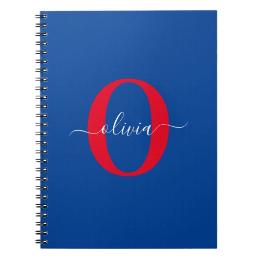 Persoonlijk monogram script naam Blauw Wit Rood Notitieboek (Voorkant)