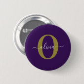 Persoonlijk Monogram Script Naam Paars Wit Goud Ronde Button 5,7 Cm (Voorkant /achterkant)