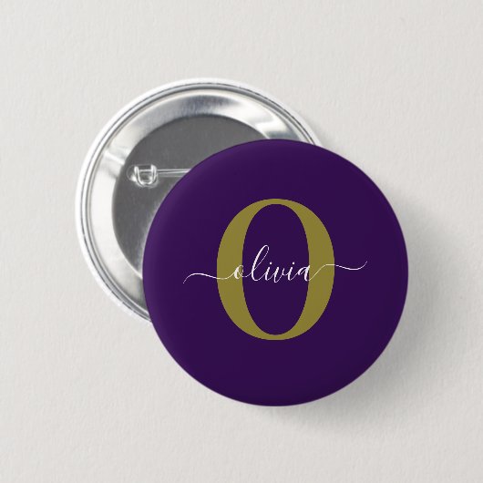 Persoonlijk Monogram Script Naam Paars Wit Goud Ronde Button 5,7 Cm (Voorkant /achterkant)