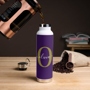 Persoonlijk Monogram Script Naam Paars Wit Goud Waterfles