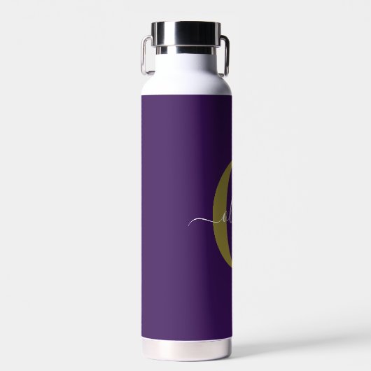 Persoonlijk Monogram Script Naam Paars Wit Goud Waterfles (Voorkant)