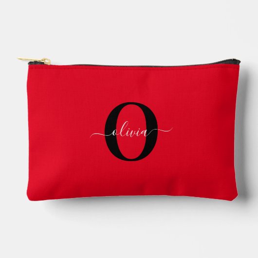 Persoonlijk Monogram Script Naam Rood Zwart Wit Etui (Voorkant)
