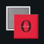 Persoonlijk Monogram Script Naam Rood Zwart Wit Magneet<br><div class="desc">Dit elegante monogram en stijlvolle script naamontwerp kan worden gegeven als een cadeau voor een verjaardag, bruiloft, bruidsfeest, jubileum, Moederdag of een andere gelegenheid. Het kan worden gepersonaliseerd met de initialen en naam van de persoon. U kunt het lettertype, de letterkleur, lettergrootte en achtergrondkleur wijzigen met behulp van de ontwerp-tool....</div>