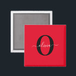 Persoonlijk Monogram Script Naam Rood Zwart Wit Magneet<br><div class="desc">Dit elegante monogram en stijlvolle script naamontwerp kan worden gegeven als een cadeau voor een verjaardag, bruiloft, bruidsfeest, jubileum, Moederdag of een andere gelegenheid. Het kan worden gepersonaliseerd met de initialen en naam van de persoon. U kunt het lettertype, de letterkleur, lettergrootte en achtergrondkleur wijzigen met behulp van de ontwerp-tool....</div>