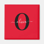 Persoonlijk monogram script naam Rood Zwart Wit Magneet (Voorkant)