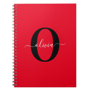 Persoonlijk Monogram Script Naam Rood Zwart Wit Notitieboek