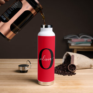 Persoonlijk Monogram Script Naam Rood Zwart Wit Waterfles