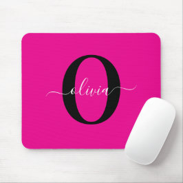 Persoonlijk Monogram Script Naam Roze Zwart Wit Muismat