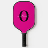Persoonlijk Monogram Script Naam Roze Zwart Wit Pickleball Paddle (Voorkant)