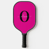Persoonlijk Monogram Script Naam Roze Zwart Wit Pickleball Paddle (Achterkant)
