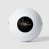 Persoonlijk Monogram Script Naam Zwart En Goud Golfballen (Voorkant)