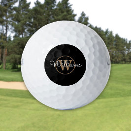 Persoonlijk Monogram Script Naam Zwart En Goud Golfballen