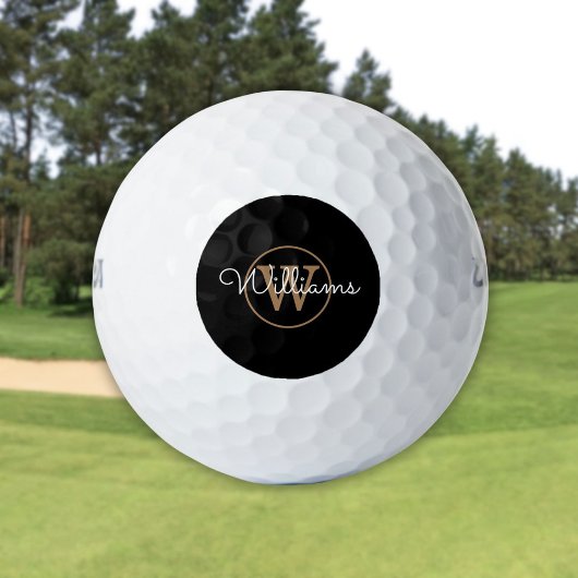 Persoonlijk Monogram Script Naam Zwart En Goud Golfballen