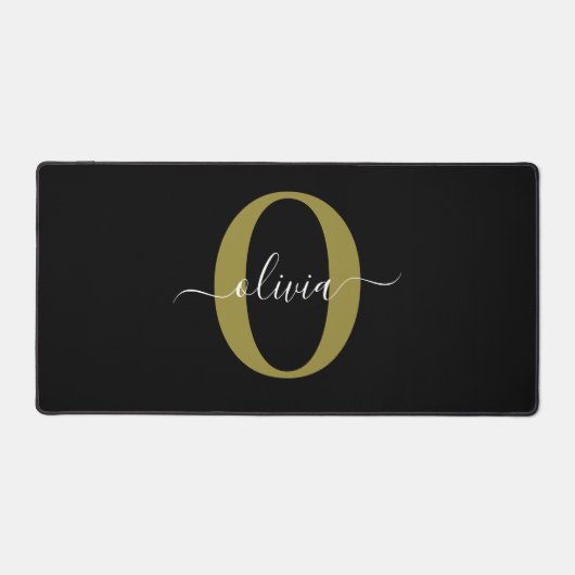 Persoonlijk Monogram Script Naam Zwart Wit Goud Bureaumat (Voorkant)