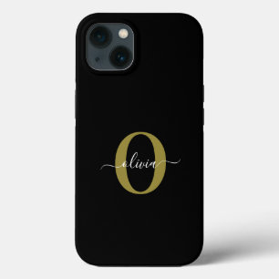 Persoonlijk Monogram Script Naam Zwart Wit Goud Case-Mate iPhone Case