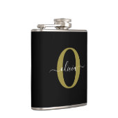 Persoonlijk Monogram Script Naam Zwart Wit Goud Heupfles (Rechts)