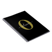 Persoonlijk Monogram Script Naam Zwart Wit Goud Notitieboek (Rechterzijde)