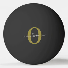 Persoonlijk monogram script naam zwart wit goud pingpongbal