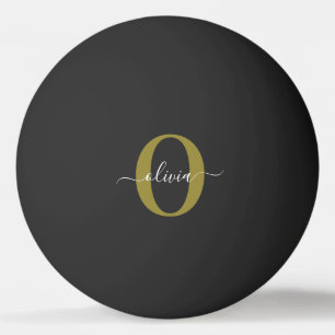Persoonlijk monogram script naam zwart wit goud pingpongbal