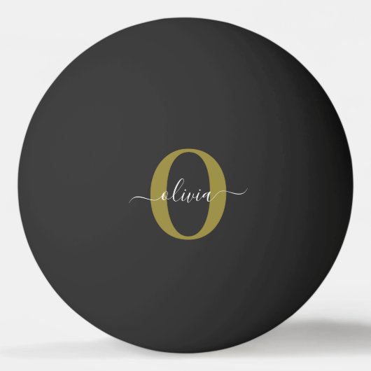 Persoonlijk monogram script naam zwart wit goud pingpongbal (Voorkant)