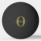 Persoonlijk monogram script naam zwart wit goud pingpongbal (Achterkant)