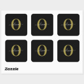 Persoonlijk monogram script naam zwart wit goud vierkante sticker (Vel)