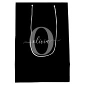 Persoonlijk Monogram Script Naam Zwart Wit Grijs Medium Cadeauzakje (Achterkant)