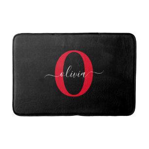 Persoonlijk Monogram Script Naam Zwart Wit Rood Badmat