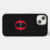 Persoonlijk monogram script naam zwart wit rood iPhone hoesje (Achterkant horizontaal)