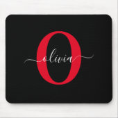 Persoonlijk Monogram Script Naam Zwart Wit Rood Muismat (Voorkant)
