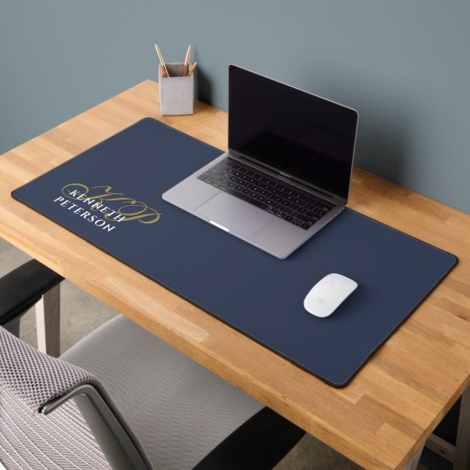 Persoonlijk monogram Stof blauw goud wit Bureaumat (Kantoor 2)