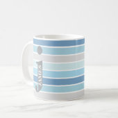 Persoonlijk Monogram 'Tinten van Blauw' Gestreept Koffiemok (Voorkant links)