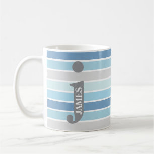 Persoonlijk Monogram 'Tinten van Blauw' Gestreept Koffiemok