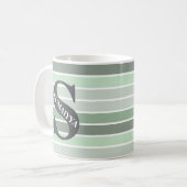 Persoonlijk monogram 'Tinten van Groen' gestreept Koffiemok (Voorkant links)