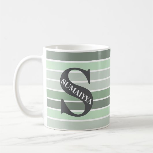 Persoonlijk monogram 'Tinten van Groen' gestreept Koffiemok (Links)