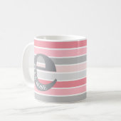 Persoonlijk monogram 'Tinten van Roze' gestreept Koffiemok (Voorkant links)