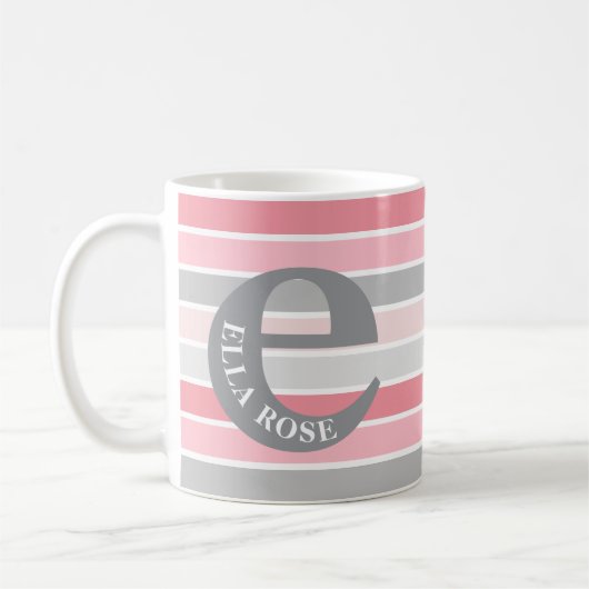 Persoonlijk monogram 'Tinten van Roze' gestreept Koffiemok (Links)