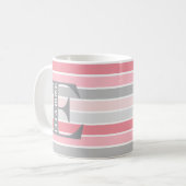 Persoonlijk monogram 'Tinten van Roze' gestreept Koffiemok (Voorkant links)