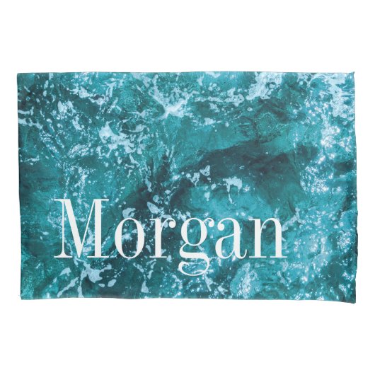 Persoonlijk monogram turquoise zee golven kussensloop (Voorkant)
