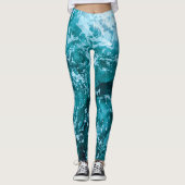 Persoonlijk monogram turquoise zeegolvenpatroon leggings (Voorkant)